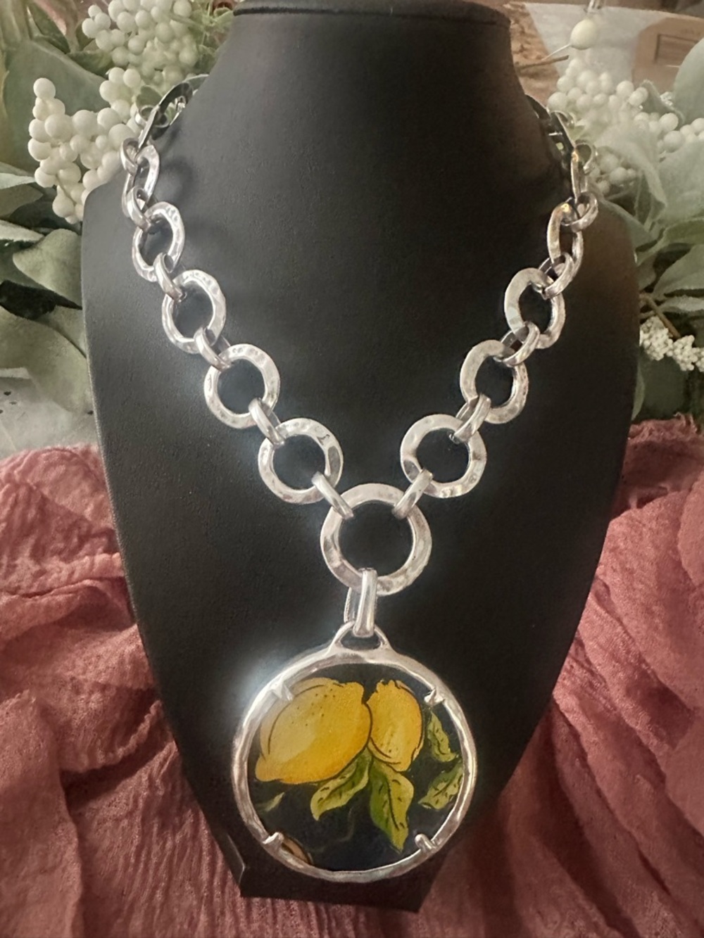 Patricia Nash Silver-Tone Chain Necklace with Yellow Leather Lemon Pendant